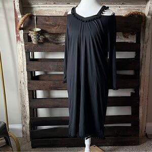 🟠NWT YANA K Clyde Pom Pom Midi Dress in Black SMALL